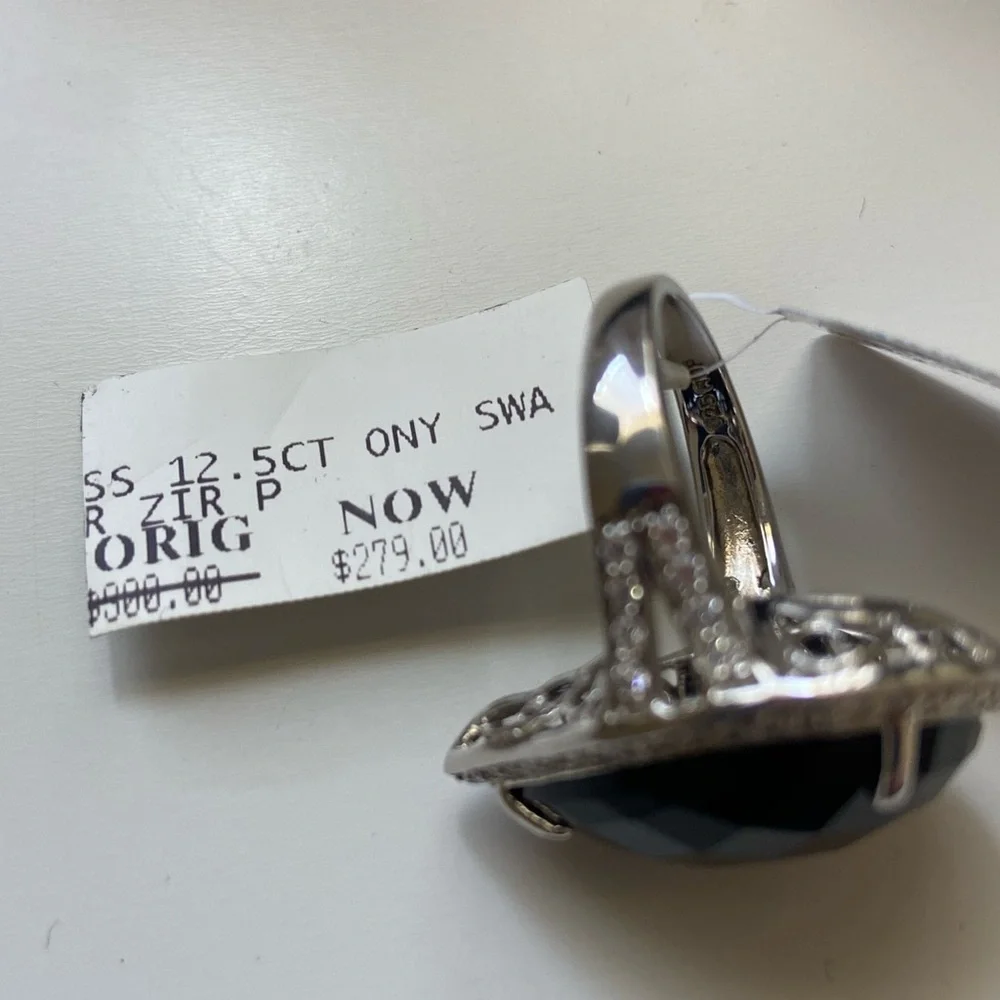 Pear Cut Onyx Cocktail Ring Sterling Silver, size 7